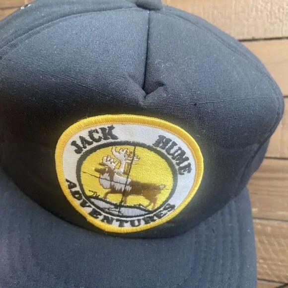 NOS Vintage Jack Hume Adventures‎ Patch Black Hat Snapback Puffy Cap Hunting - Picture 10 of 10